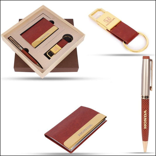 Royal Leatherette Combo Visiting Card Holder + Keychain + Pen