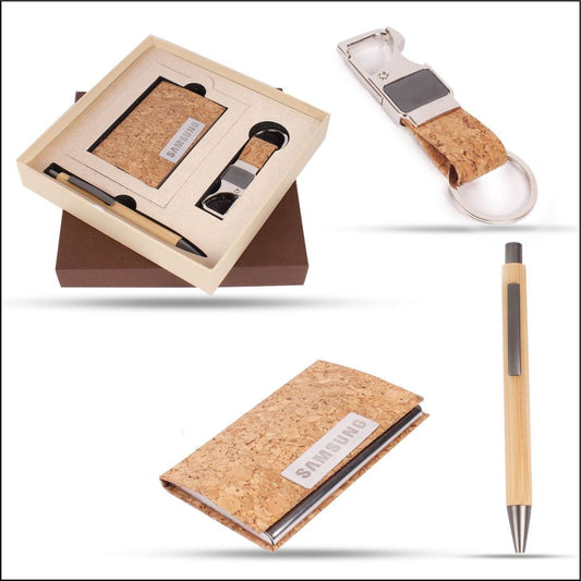 Wooden Crunchy Combo Visiting Card Holder + Keychain + Pen