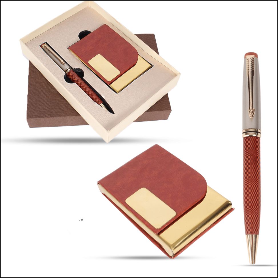 Combo Premium Leatherette Visiting Card Holder + Pen