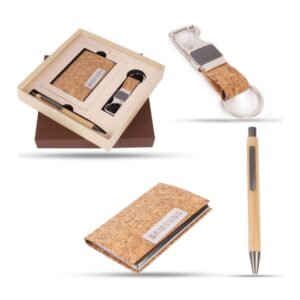 Eco-Friendly 3-in-1 Corporate Gift Set – Cork Finish Pen, Keychain & Card Holder