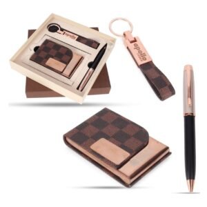 Premium Checked 3-in-1 Gift Set – [Pen, Keychain & Card Holder] (Customizable)