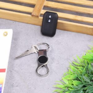 Metal with Black Leather keyring